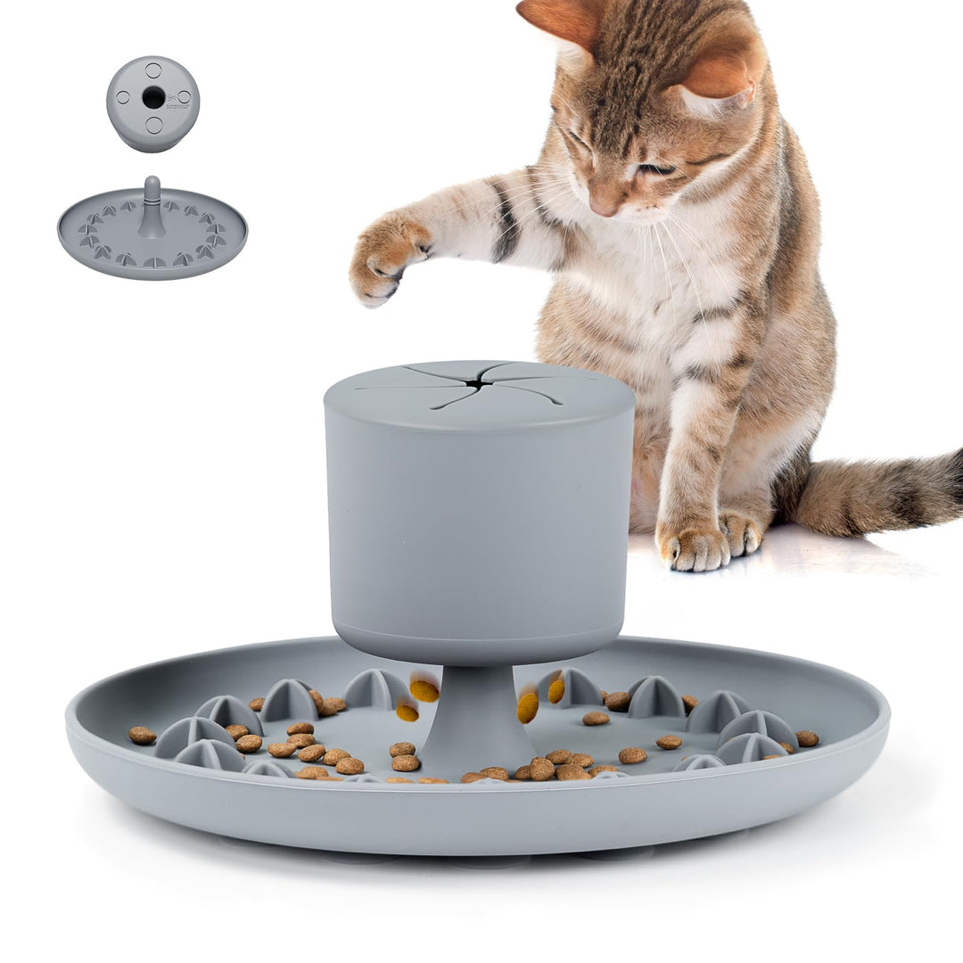 Slow Feeder Cat Bowl 2-in-1 Silicone Suction Cup Cat Treat Dispenser and Cat Bowls Combination Fun Interactive Stop Flatulence Puzzle Cat Slow Feeder Wobble Cat Bowls Keeps Cats Busy Reduces Anxiety