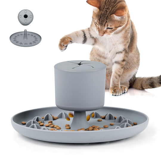 Slow Feeder Cat Bowl 2-in-1 Silicone Suction Cup Cat Treat Dispenser and Cat Bowls Combination Fun Interactive Stop Flatulence Puzzle Cat Slow Feeder Wobble Cat Bowls Keeps Cats Busy Reduces Anxiety